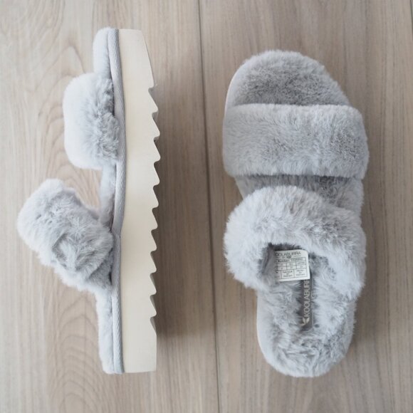 Koolaburra by UGG Like New Faux Fur Fuzzy Gray Slipper Sandals Slides Size 6 - Picture 1 of 13